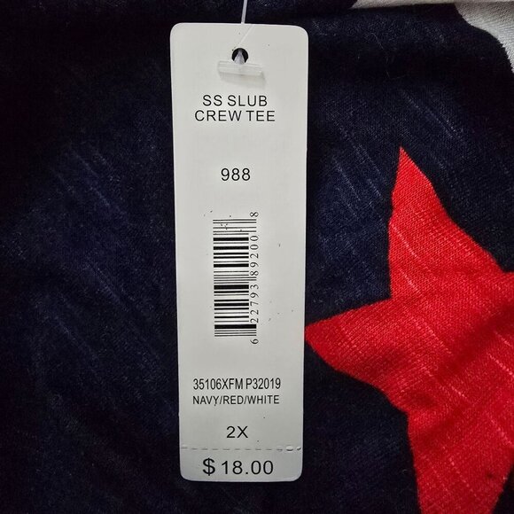 2/$15 Patriotic Stars Crew Tee in Navy, Red, and White Size 2X - Picture 6 of 6